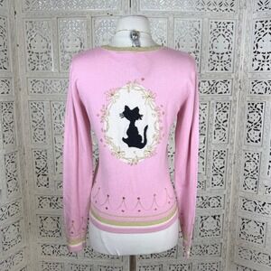 Charlotte Tarantola Pink Silk Blend Cardigan Sz L Fits S Cat Sequins
